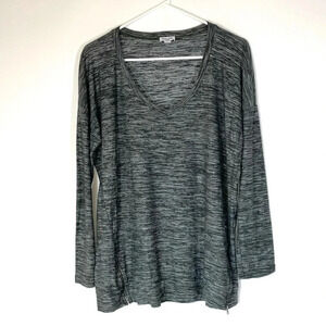 Splendid Black Grey Space Dye Zip Side Scoop Neck Long Sleeve Size Large